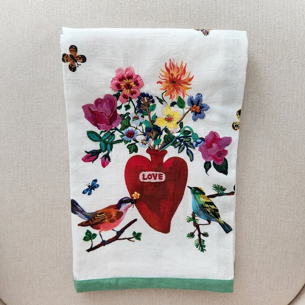 Anthropologie Nathalie Lete Love Heart Cotton Tea Dish Towel - New NWT